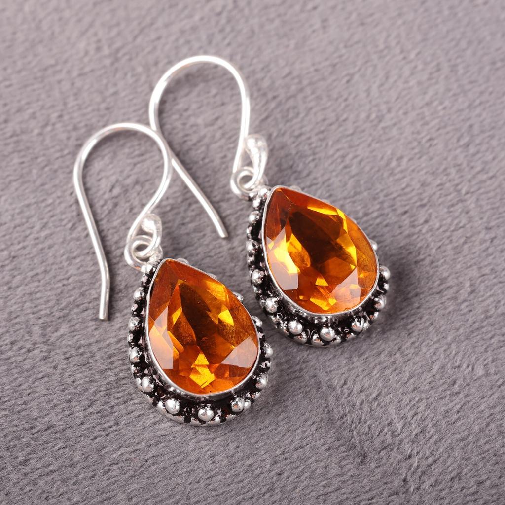 Natural Citrine Gemstone 925 Sterling Silver Handmade Women's Earrings1.41" Gift EE-97-1
