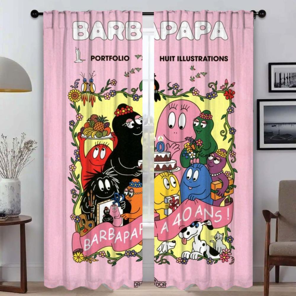 Kitchen Curtains 2 Pieces Les Barbapapas Curtains for Bedroom Shades Partition Window Curtain Halloween Decoration Living Room