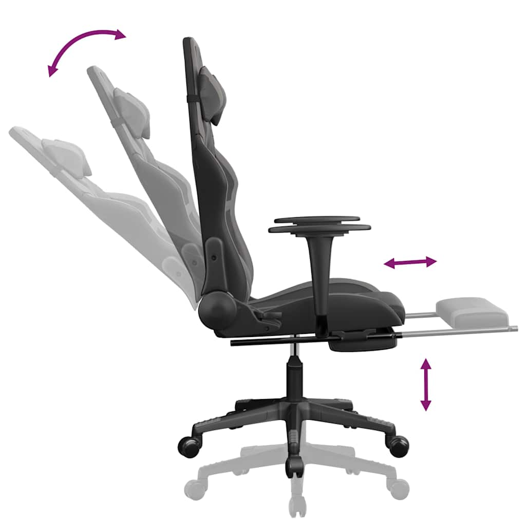Gaming Chair with Massage & Footrest Black & Gray Faux Leather