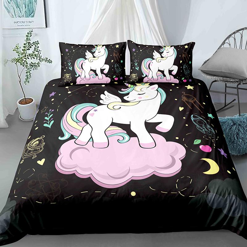 Cartoon Unicorn Duvet Cover Set With Pillowcase Queen King Size 2 3 Pcs Bedding For Kids Adults Polyester