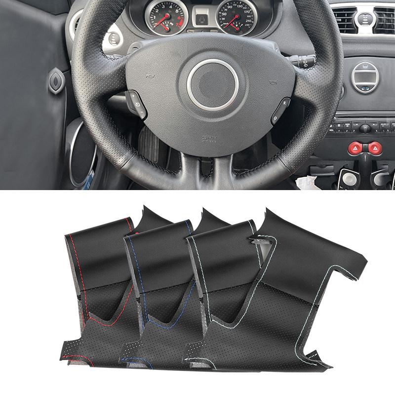 For Renault Clio 3 2005-2013 Clio 3 RS Perforated Microfiber Leather DIY Hand-stitched Car Steering Wheel Cover Protective Trim