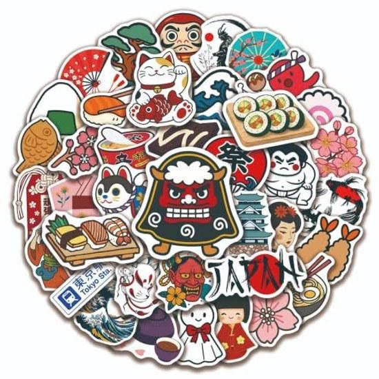 Japanese Culture Sticker 50-piece Set PVC Waterproof Seal Japan Daruma Sumo Wrestler Shishimai Onigiri Maiko Travel Tourism Resort Overseas Suitcase