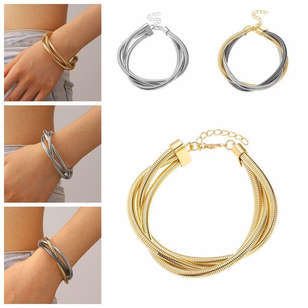 Alloy Multi Layer Bangle Gold Color Snake Bone Thick Chain Bracelet Snake Chain Bracelet