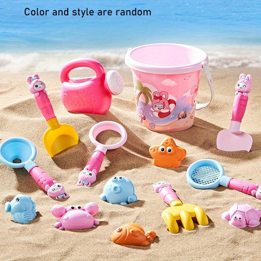5pcs/14pcs Children Cartoon Rabbit Beach Dump Truck Portable Bucket House Play Water Play Sand,Random Colors and Styles