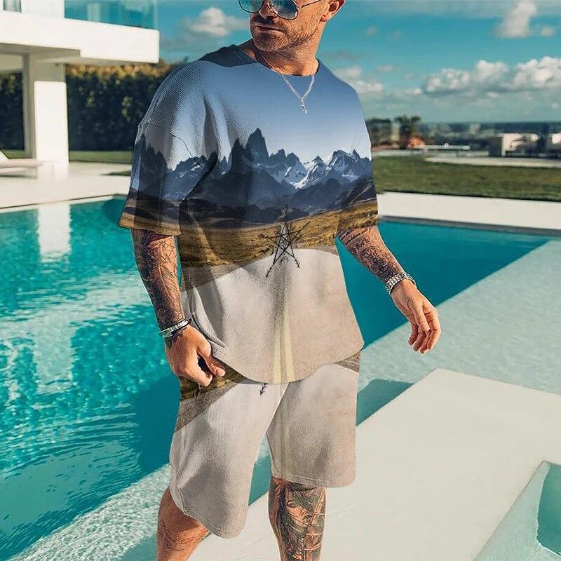 

Новый летний модный спортивный костюм, удобный повседневный комплект с 3d принтом, футболка с короткими рукавами, эластичная короткая футболка с круглым вырезом S