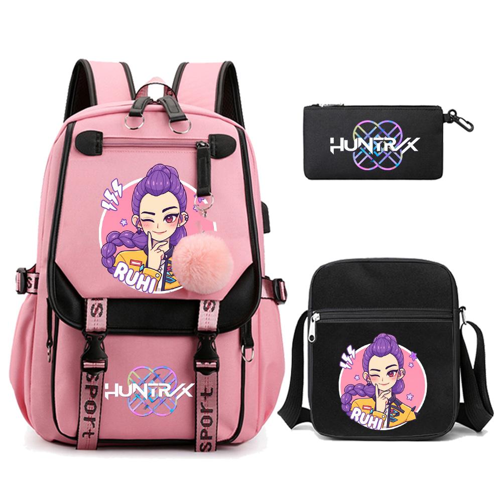 3Pcs/set Anime K-pop Demon Hunters Printed Backpack with Shoulder Bag for Teenager Student Girl Boy Bookbag Large Capacity Travel Bag Kid Gift