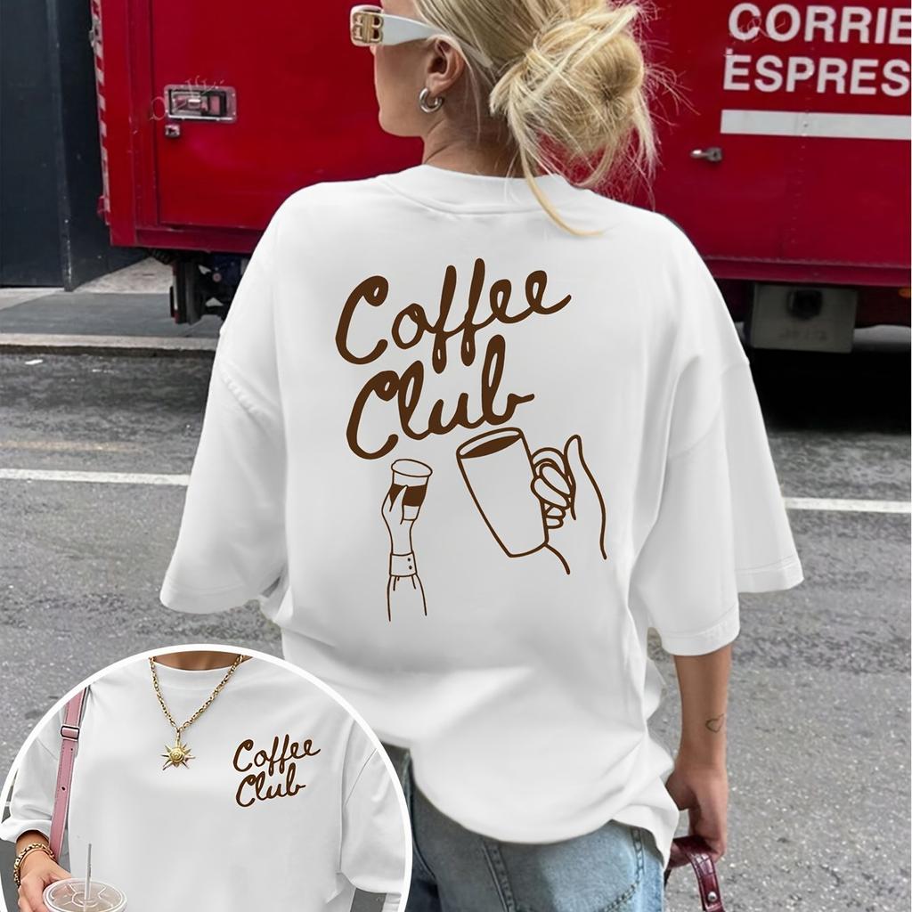 Plus Size Summer Womens Retro Coffee Print TShirt Cotton Breathable Stylish Versatile Street Style Oversized