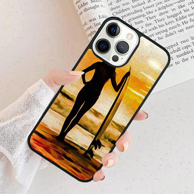 Surfing Art Surf Girl Phone Case Cover For iPhone 17 Air 15 16 11 13 14 Pro Max 12 Plus Max Fundas