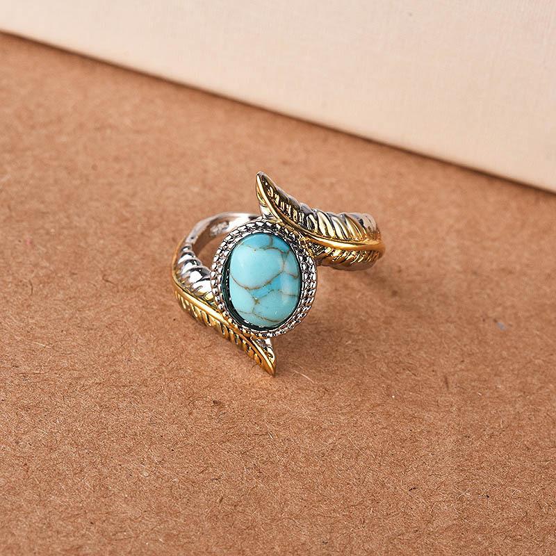 WOSIKATE Vintage Turquoise Feather Ring For Women CopperSeparate Color Gold Plated Party Ring Fashion Jewelry