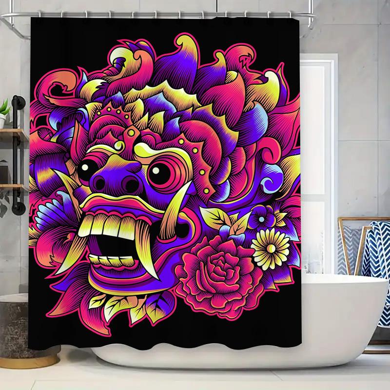 Tuniu Vibrant Balinese Demon Shower Curtain Unique Decorative Curtain For Bathroom Decor