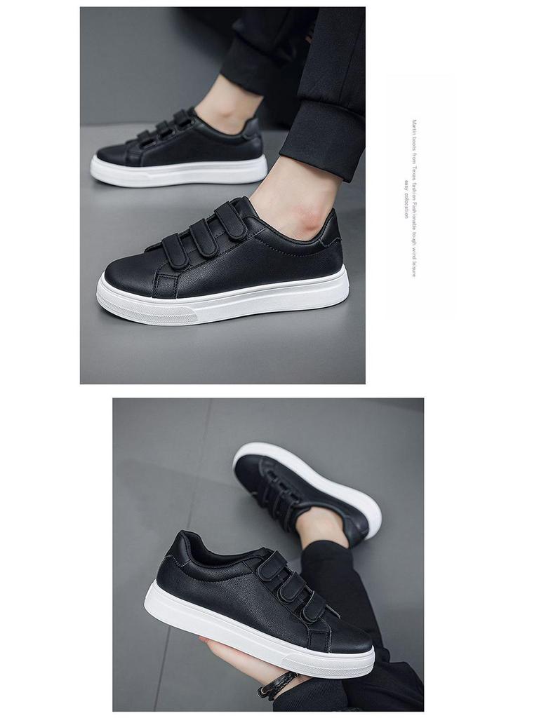 Men's Velcro Low-Top White Skate Shoes - Breathable, Thick-Soled, Non-Slip, Casual Footwear for Autumn