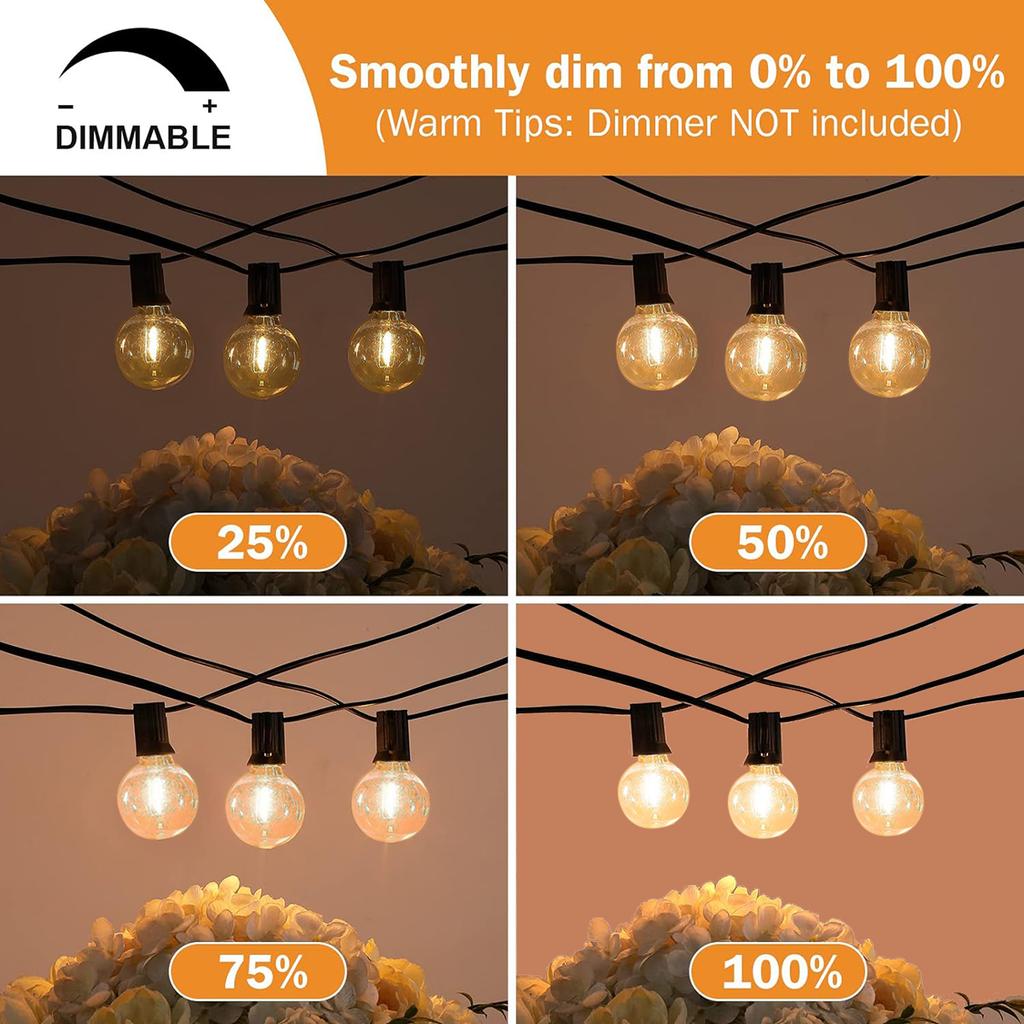 Outdoor String Lights LED Dimmable G40 Hanging Fairy Patio Garland Lamp Wedding Street Camping Garden Party Decoration Lights