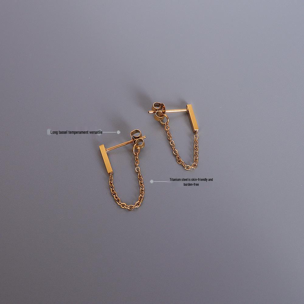 Korean Cold Style Long Tassel Earrings, Titanium Steel, F266