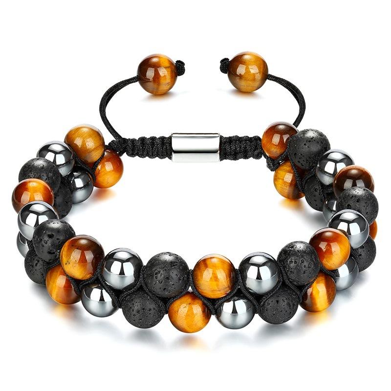JYL TS Bracelet Double Layer Magnet  Masculine Style Brings Stability & Strength Tiger eye volcanic