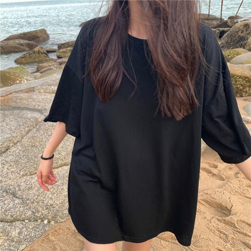 Summer New Couple Girlfriends Lazy Wind Clothes Missing Loose Medium and Long Short-sleeved T-shirt Women's Clothing
