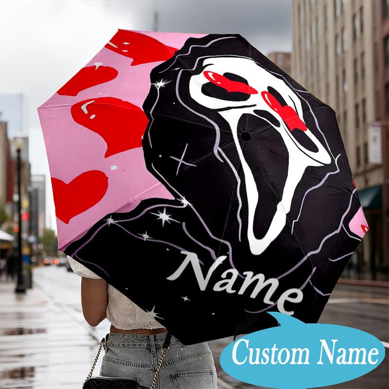 Custom Name Horror Characters Umbrella, 8-Rib Folding Umbrella, Lightweight Portable Design for Lovers, Friends, Perfect Gift for Birthdays