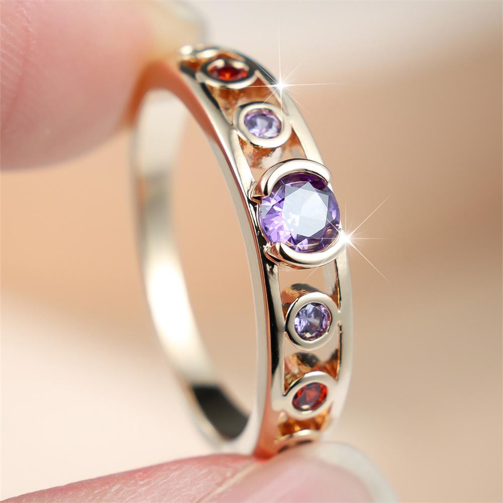 Multicolor Zircon Small Round Stone Hollow Rings For Women Vintage Gold Color Engagement Ring Wedding Jewelry Mother's Day Gifts
