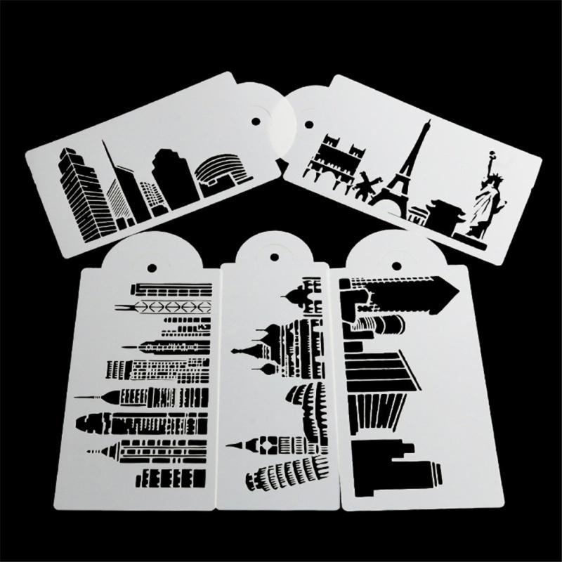 5 ks/sada Šablona na dort Pečicí forma Opakovaně použitelná Airbrush Eiffelova věž Socha Svobody Malování Umění DIY