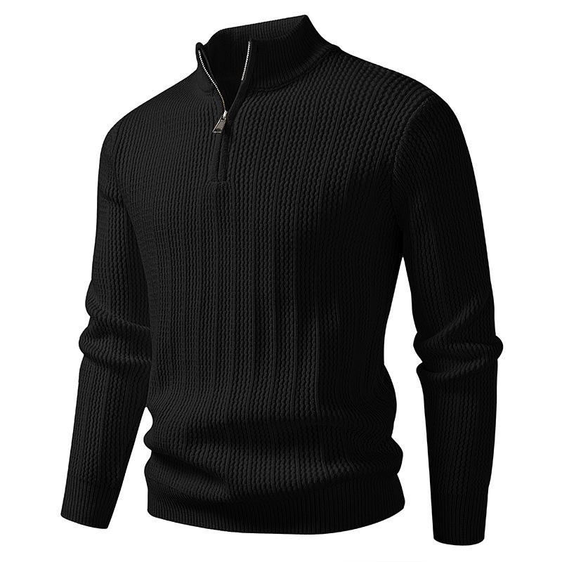 Autumn/Winter 2025 Men's Half-High Collar Knit Zipper Sweater - European American Fashion Pullover
