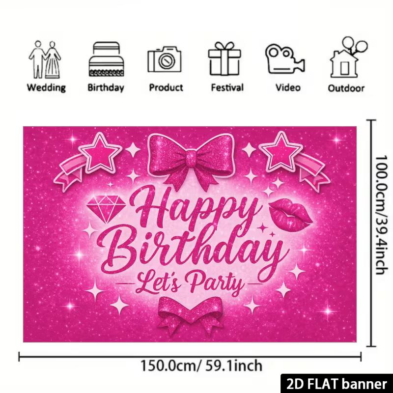 2D Sparkly Pink Themed Birthday Photography Background