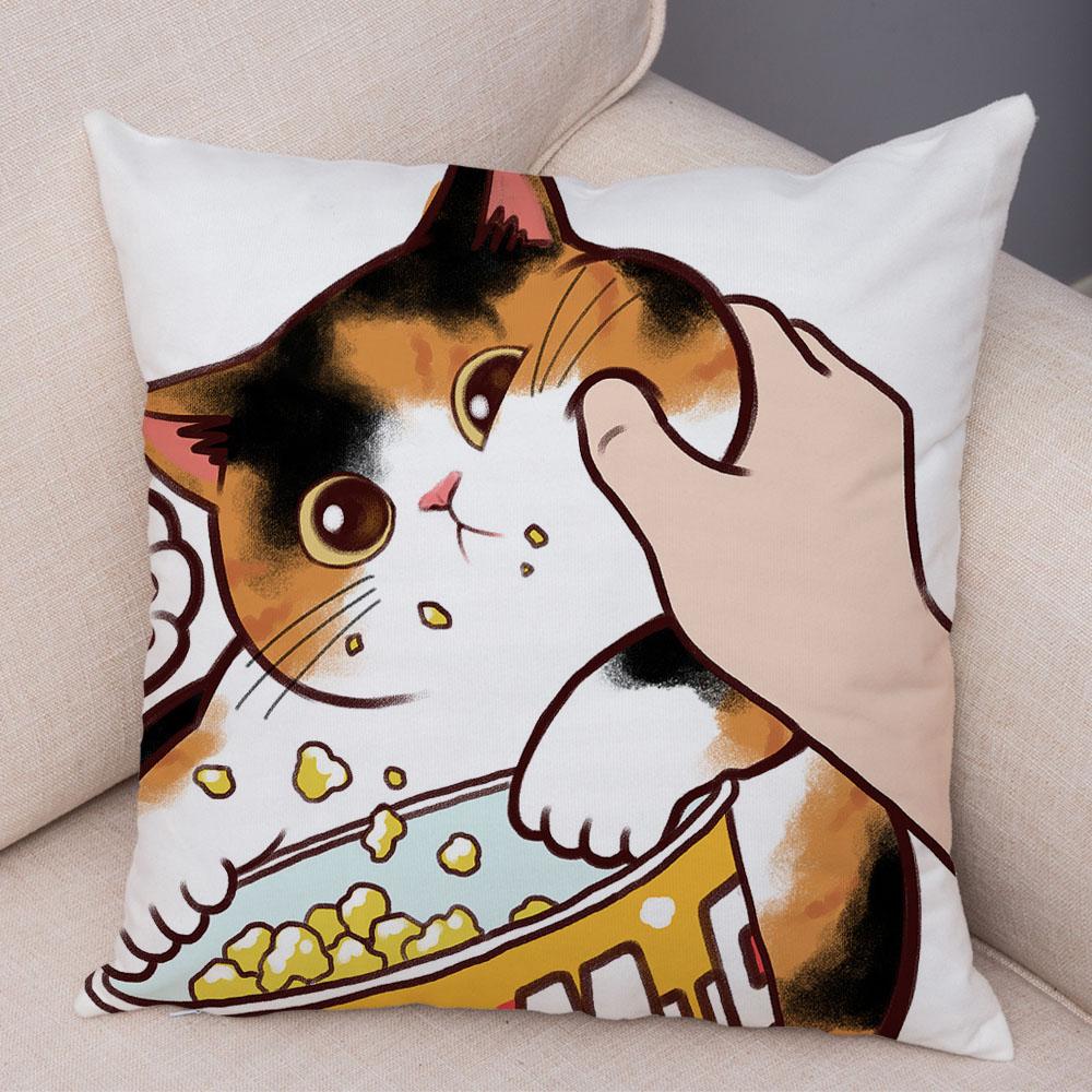 Cute Cartoon Cat Cushion Cover Decor Funny Lovely Pet Animal Print Pillowcase for Sofa Home Car Soft Plush Pillow Case xcm