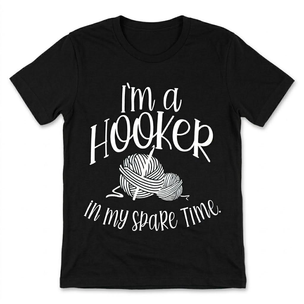 I m A Hooker In My Spare Time Crochet T-Shirt Funny Knitting Yarn Lover Gift XXL