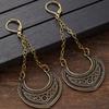 Vintage Trendy Carved Pattern Chain Geometric Pendant Earrings, Women's Personalized Ethnic Style Holiday Accessories