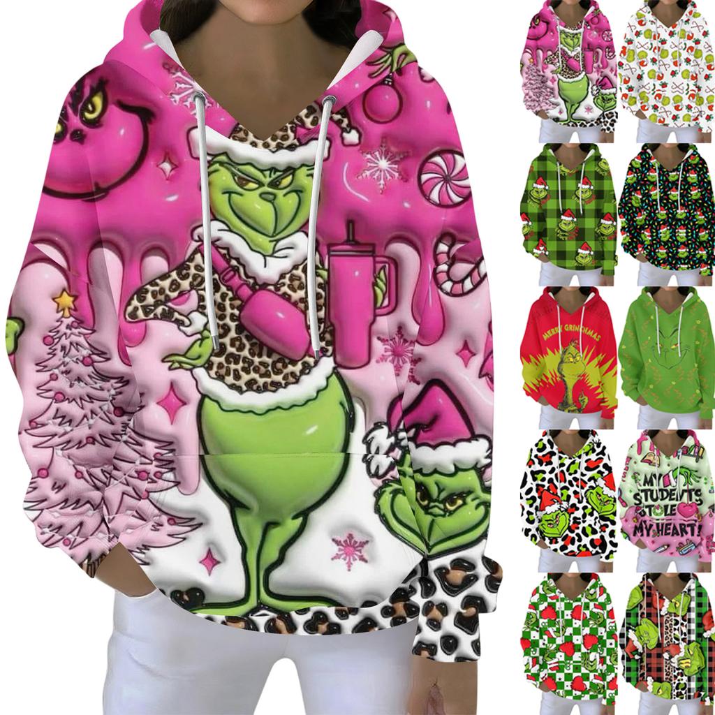 Christmas Hoodies For Women Funny Cute Printed Holiday Sweatshirt Winter Oversized Pullover Tops
