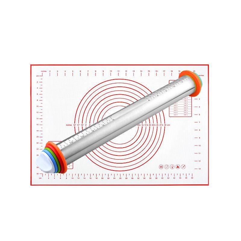 

17-дюймовая регулируемая скалка из нержавеющей стали со шкалой толщины rolling pin + mat + color box set красный
