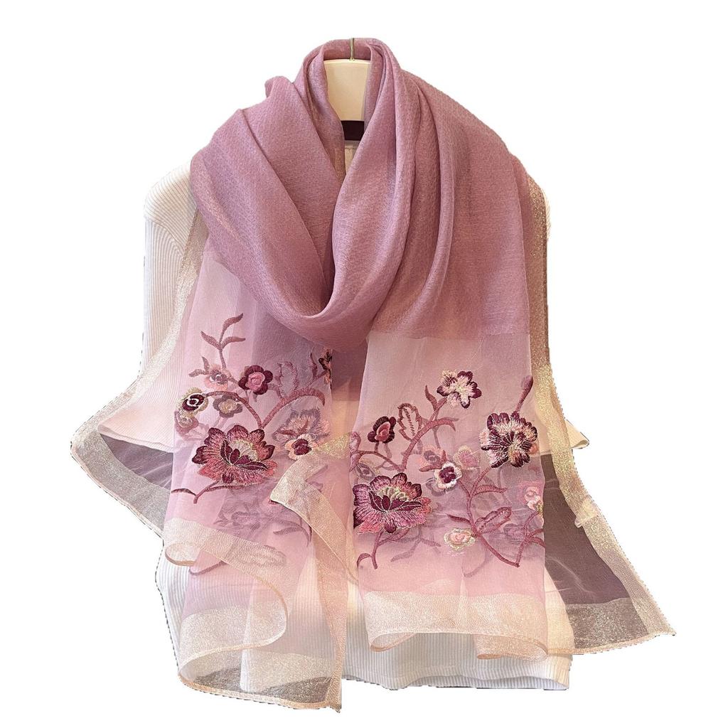 Imitation Silk Embroidered Long Silk Scarf for Women's Fashionable and Fashionable Mulberry Silk Sunscreen Scarf
