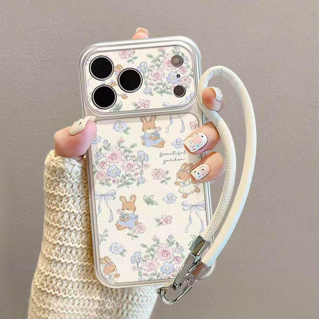 Electroplated Bow Flower Rabbit Leather Case for iPhone 16 Pro Max/Apple 17