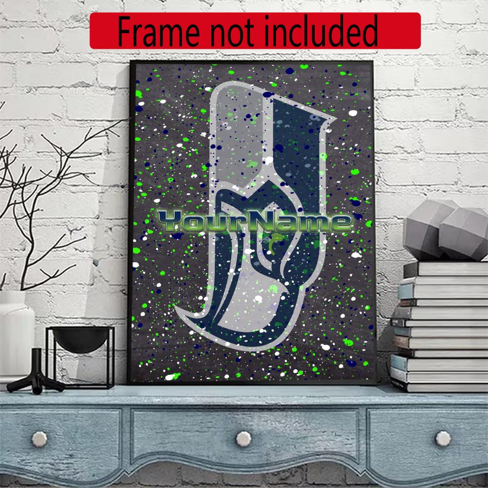 Seattle Seahawks Personalized Name Round Diamond Painting Kit Diamond Embroidery Painting Rhinestones Mosaic Frameless Handwork Decoration Arts
