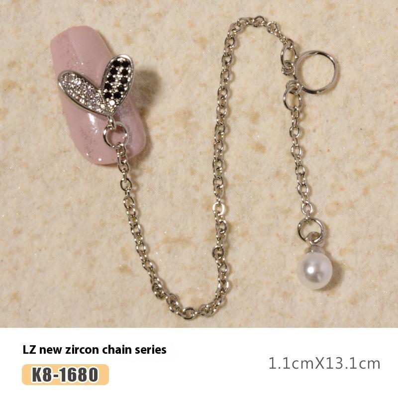 Nail Art Zircon Plated Real Gold Chain Jewelry Pearl Pendant Gold Bow Zircon Chain