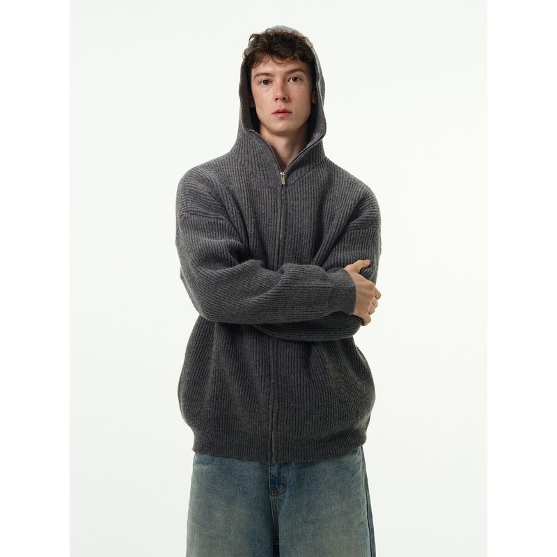 Madwitch Fall and Winter New Arrival Retro Lazy Style Knitwear Men and Women Cleanfit Hooded Sweater Cardigan Outwear