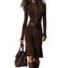  Autumn European and American Cross-border Fashion New Elegant Temperament Zipper Lapel Dress 894