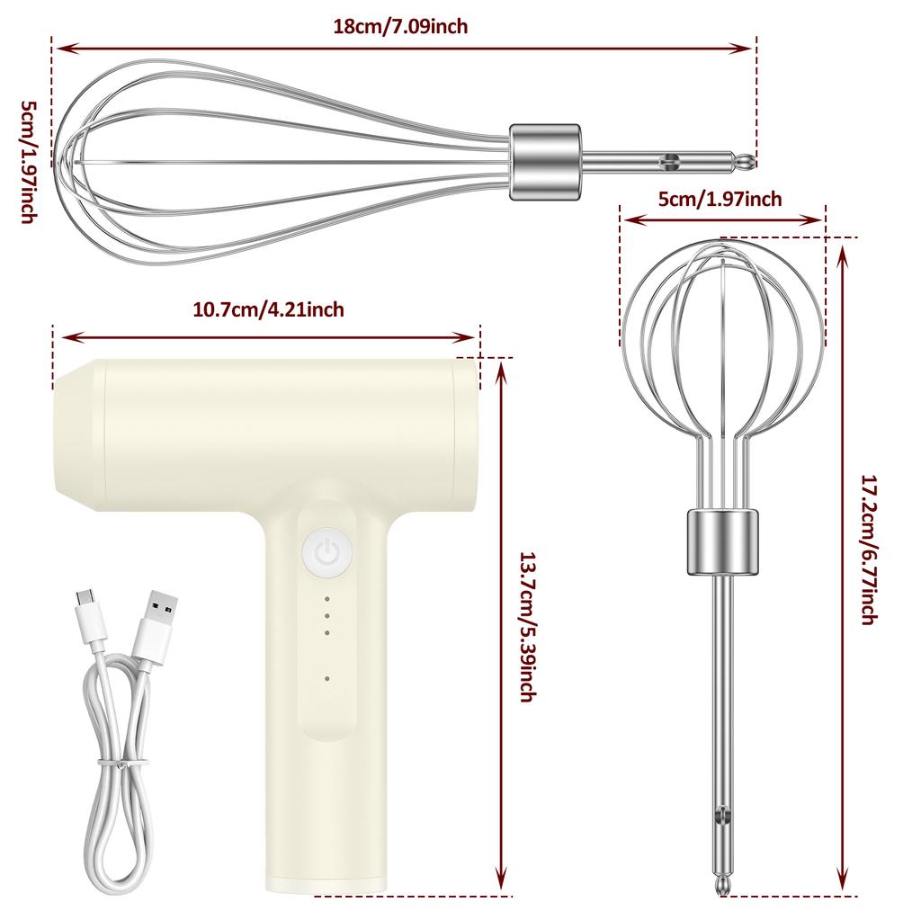 Wireless Electric Food Mixer 3 Speeds Portable Hand Mixer USB Rechargeable Small Mixer for Dough Egg and Cream Kitchen Gadgets