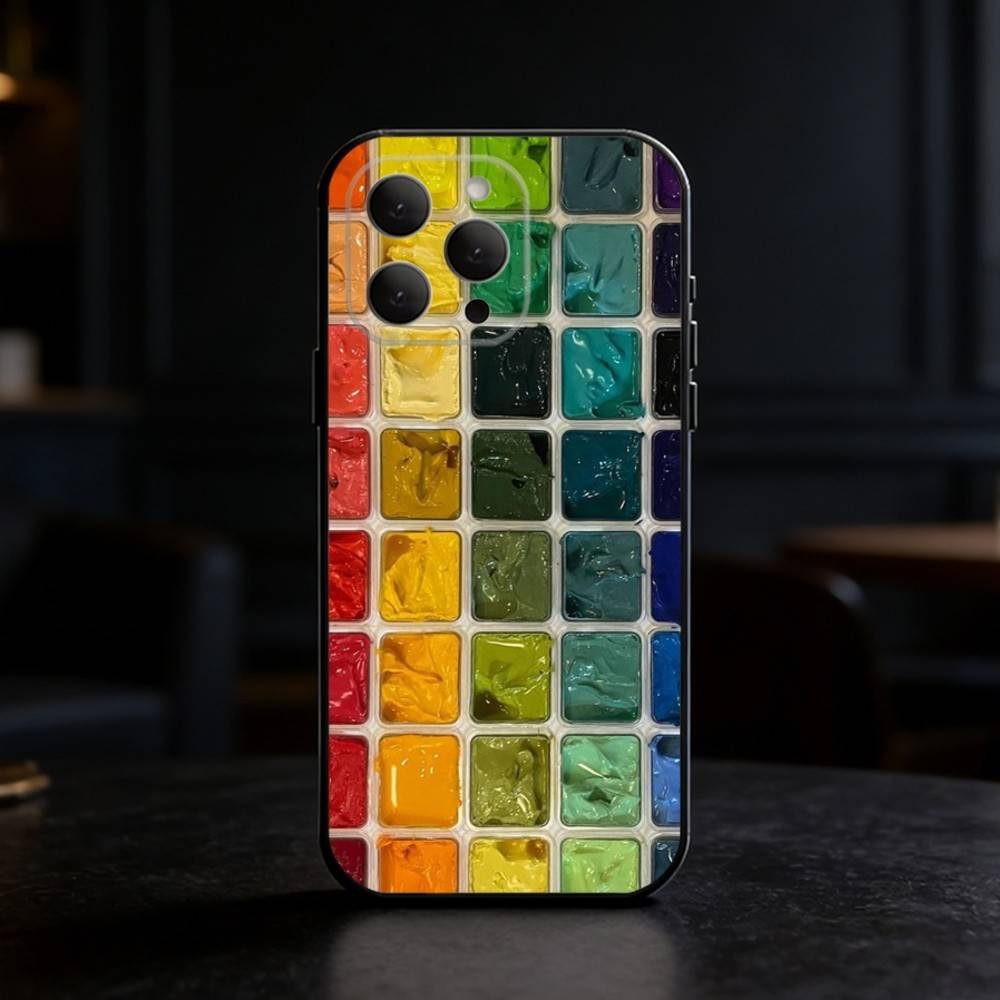 Watercolors Set Paint Palette Phone Case Silicone black Soft For IPhone 17,16,15,14,13,12,11,SE,Plus Pro Max