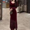 High-End Velvet Sequin Slimming Square Neck Dress