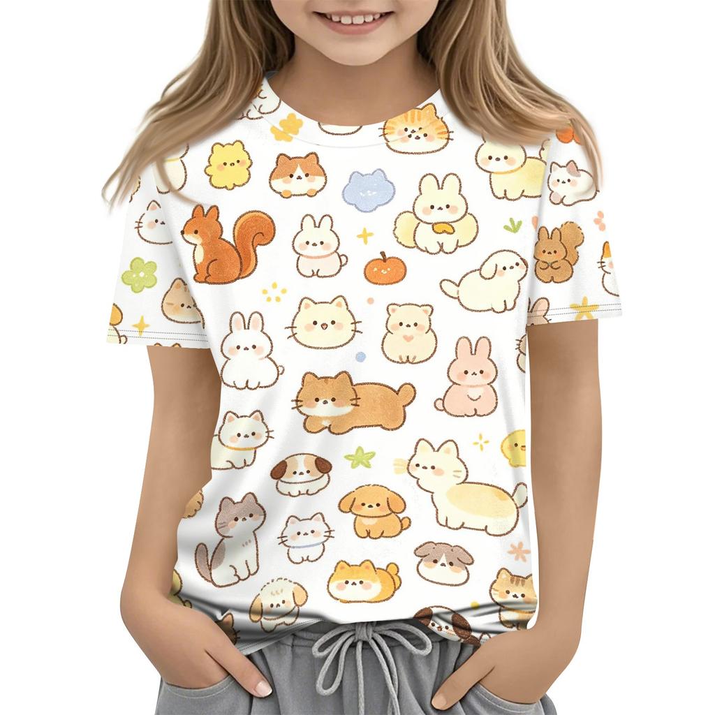 Kids Animal Print Crew Neck Short Sleeve Casual Loose Fit T Shirt Top Soft Comfortable Fabric Suitable for Everyday Wear