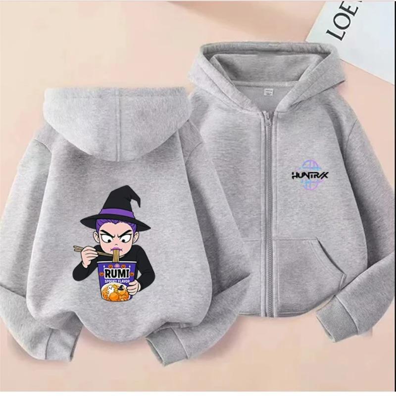 Christmas Gift Kids Zipper Hoodie Warm Fashion Interesting Creative Kpop Demon Hunters Cartoon Anime Comfortable Zipper Hoodies