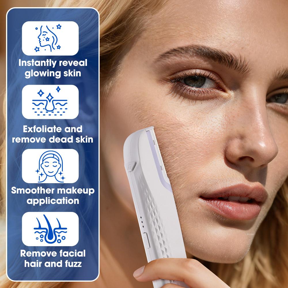 Sonic Lighted Electric Razor Shaver for Eyebrow Facial Hair Removal, Flawless Dermaplaning Tool with 6 Replacement Blades