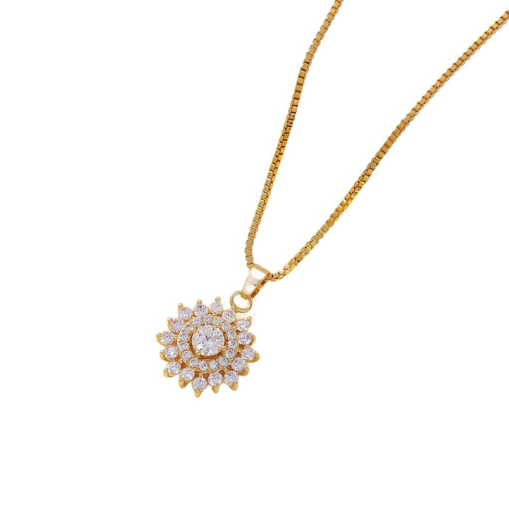 Sunflower Zircon Pendant Necklace Women European American Niche High-end Versatile Flower Collarbone Chain Jewelry Gift