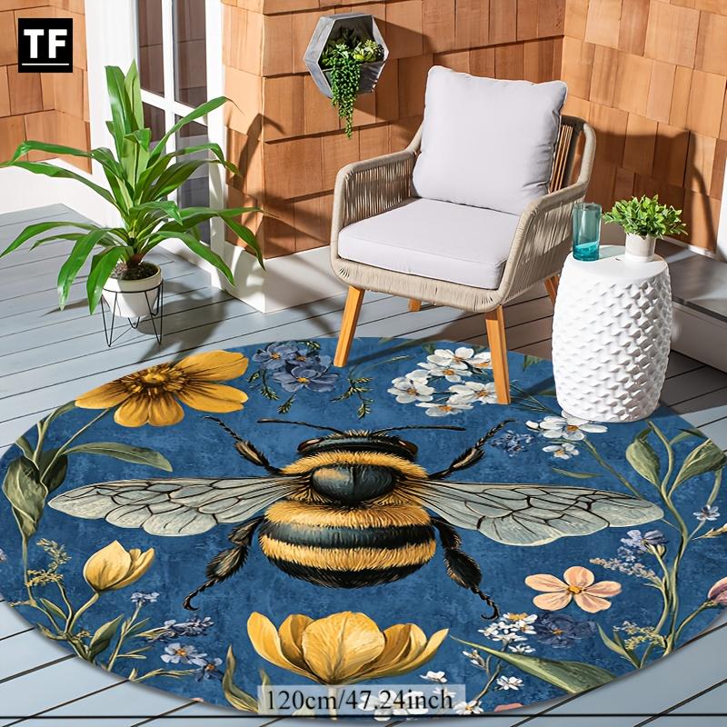 Crystal Velvet Carpet[1pc Bee&Flower Rug] Spring In The Air 1pc Crystal Velvet Round Carpet/Rug/Mat with Bee&Flower Pattern,