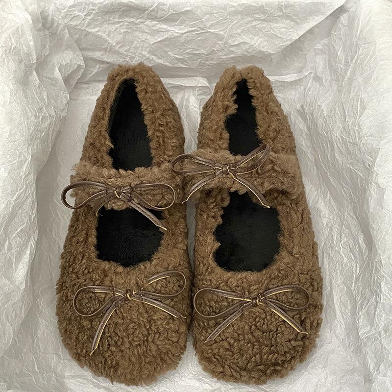 Fashion 2025 Winter Fur Warm Ballet Flats Women Korean Buckle Strap Moccasins Cozy Round Toe Winter Plush Snow Shoes Anti-skid Loafers