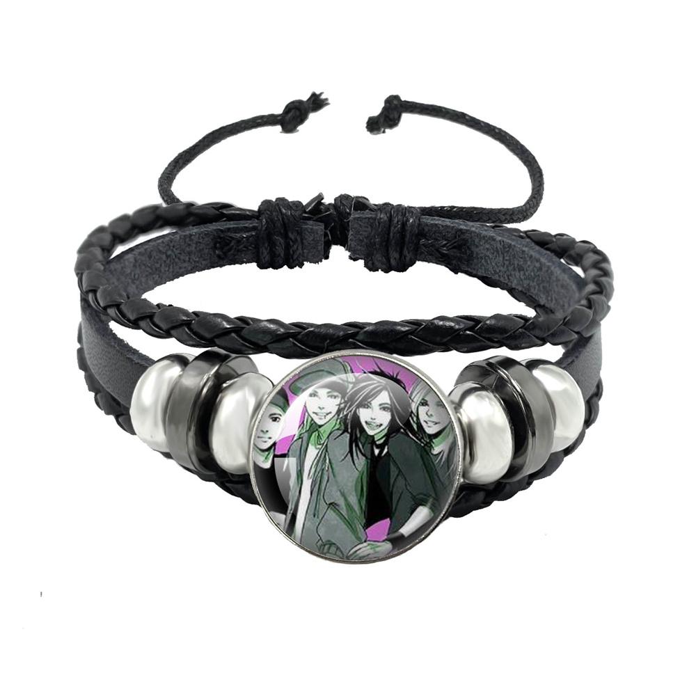 Pop Retro Rock Band Tokio Hotel Bill Kaulitz Band Black Rope Button Glass Cabochon Leather Bracelet Jewelry Charm Fans