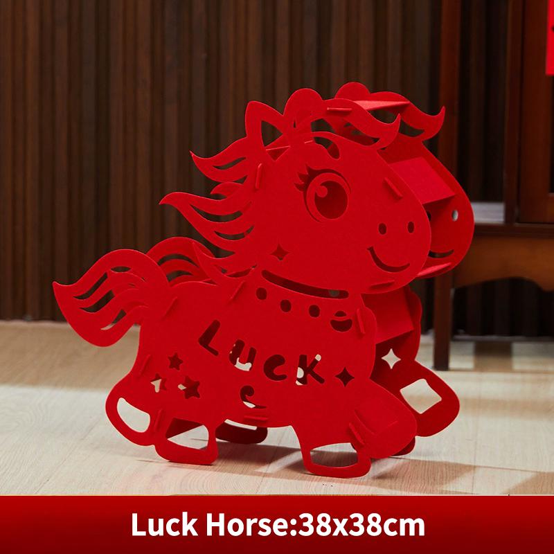 3D New Year Decorations Spring Festival Lucky Character Ornament Non-Woven Fabric Fu Word Horse Year Standing Decorations