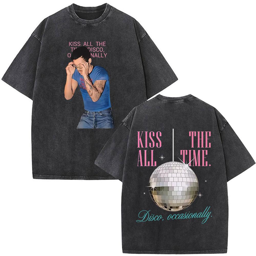 Kiss All The Time Disco Occasionally Tour Vintage Washed T Shirt Men Women High Quality Oversized Cotton Tshirt Streetwear