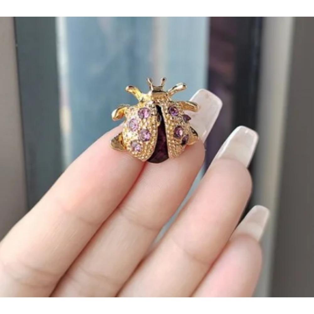 Fashion Ladybug Enamel Pin Rhinestone Green Leaf Insect Bug Brooches Small Collar Brooch Broach Women Men Jewelry Scarf Clip