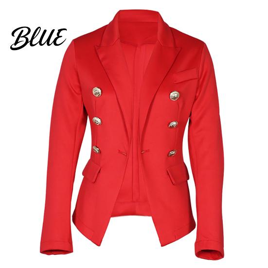 Kadın Sonbahar Düz Renk İnce Ceket Takım Elbise Ceketi Çift Düğmeli İş Blazer