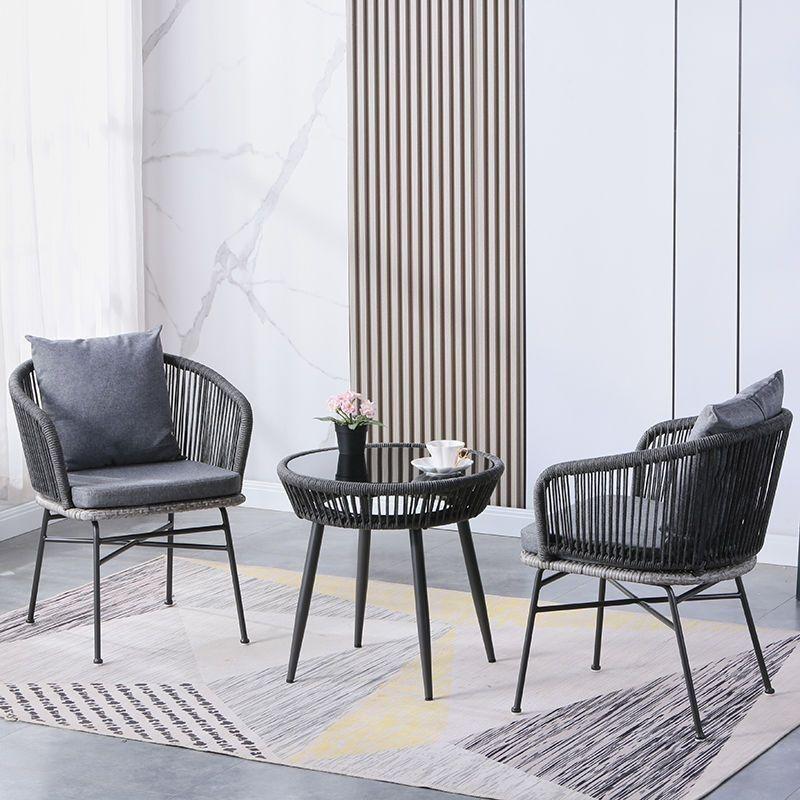 Three-Piece Rattan Chair & Table Set for Balcony or Outdoor Spaces